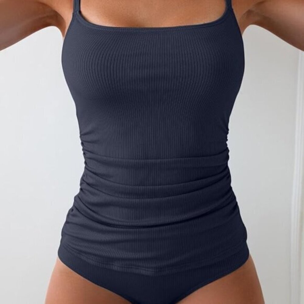 Navy Ribbed Swimsuit Tankini Tummy Control Size 2XL NWOT #2241